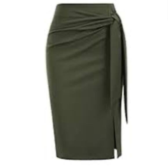 Kate Kasin Olive Green Wrap Midi Pencil Skirt NWT Size L - Picture 1 of 6